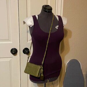 Frye crossbody small bag/purse/wallet. Green Woven leather NWOT